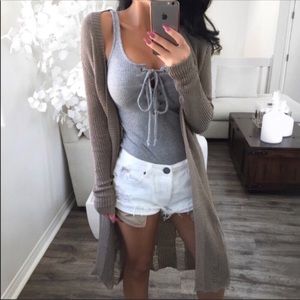 LUSTRE Olive Distressed knit Cardigan